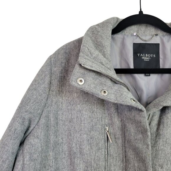 Talbots Women's 80% Wool Light Grey Cinch Waist Lined Coat/Jacket Size 1X - Picture 2 of 14